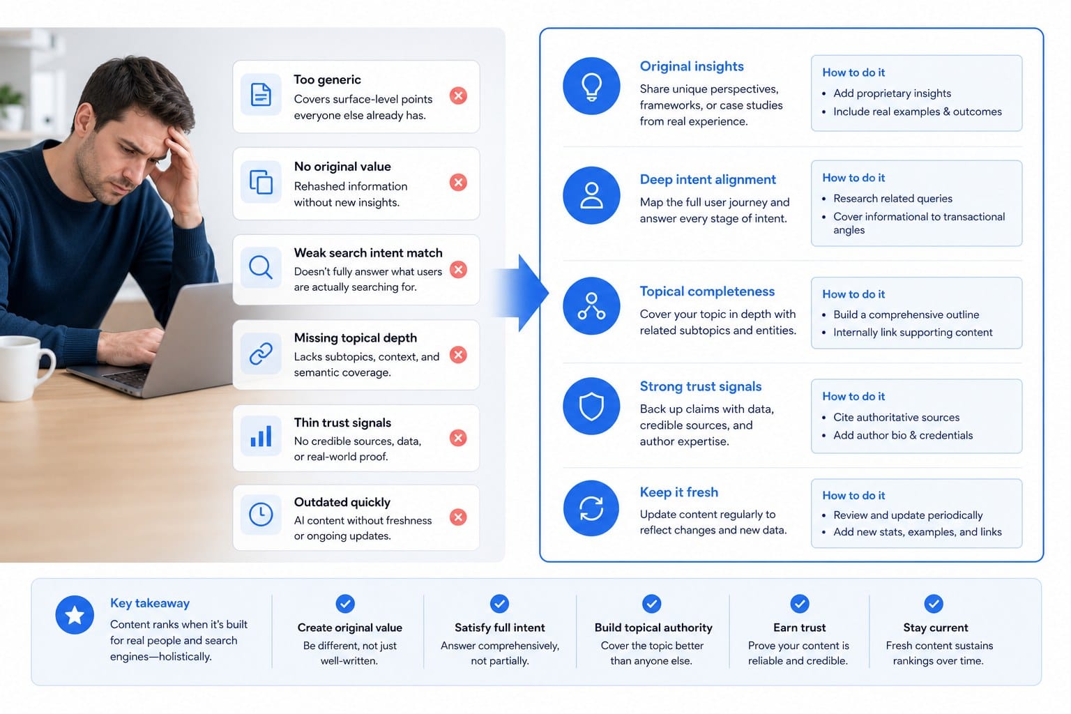 Infographic: Why most AI articles fail to rank (and what is actually missing)
